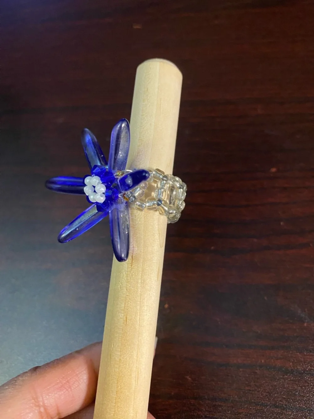 Purple Flower Cocktail Beaded Ring